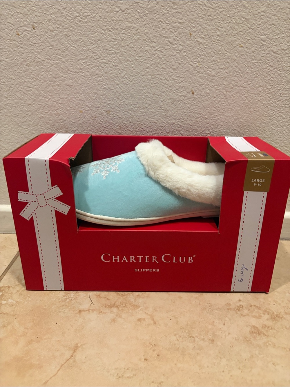 Charter Club Light Blue Faux-Fur Lined Kids Slippers